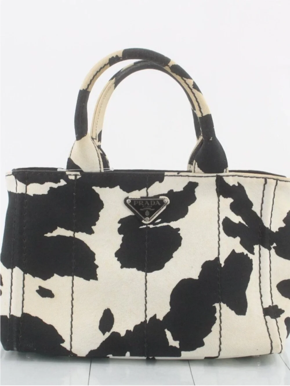 Prada Canapa St. Caval Handbag in Black/White Canvas Black and Cream Canva
